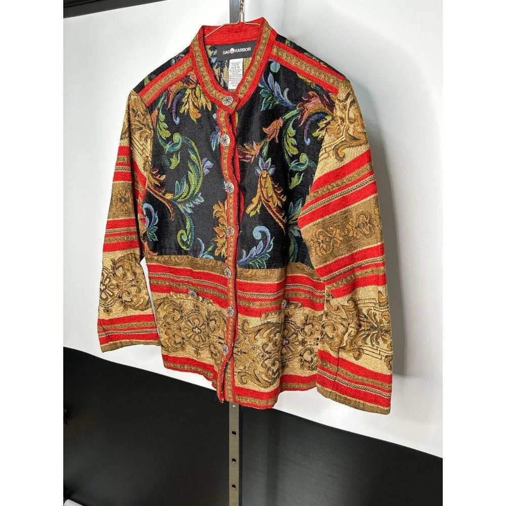 Sag Harbor Tapestry Jacket Women's 10 Multicolor Bohemian Ornate Button Brocade - Picture 3 of 10